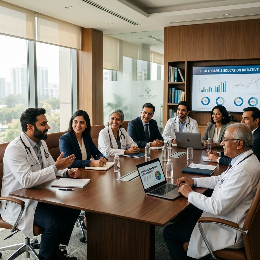 Corporate meeting between school admins and doctors